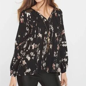 White House Black Market Floral Black Lace Blouse 10